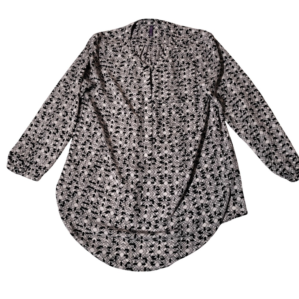 NYDJ Womens Black White Geometric Print Tunic Blouse XS